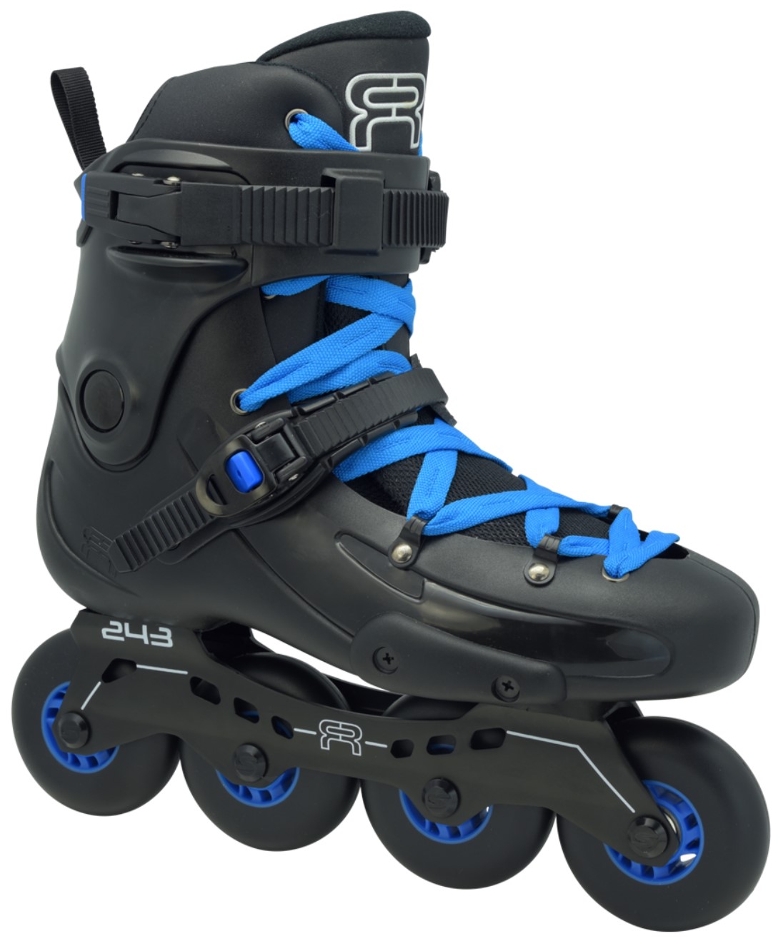 black FR XP inline skate with four black wheels for beginners